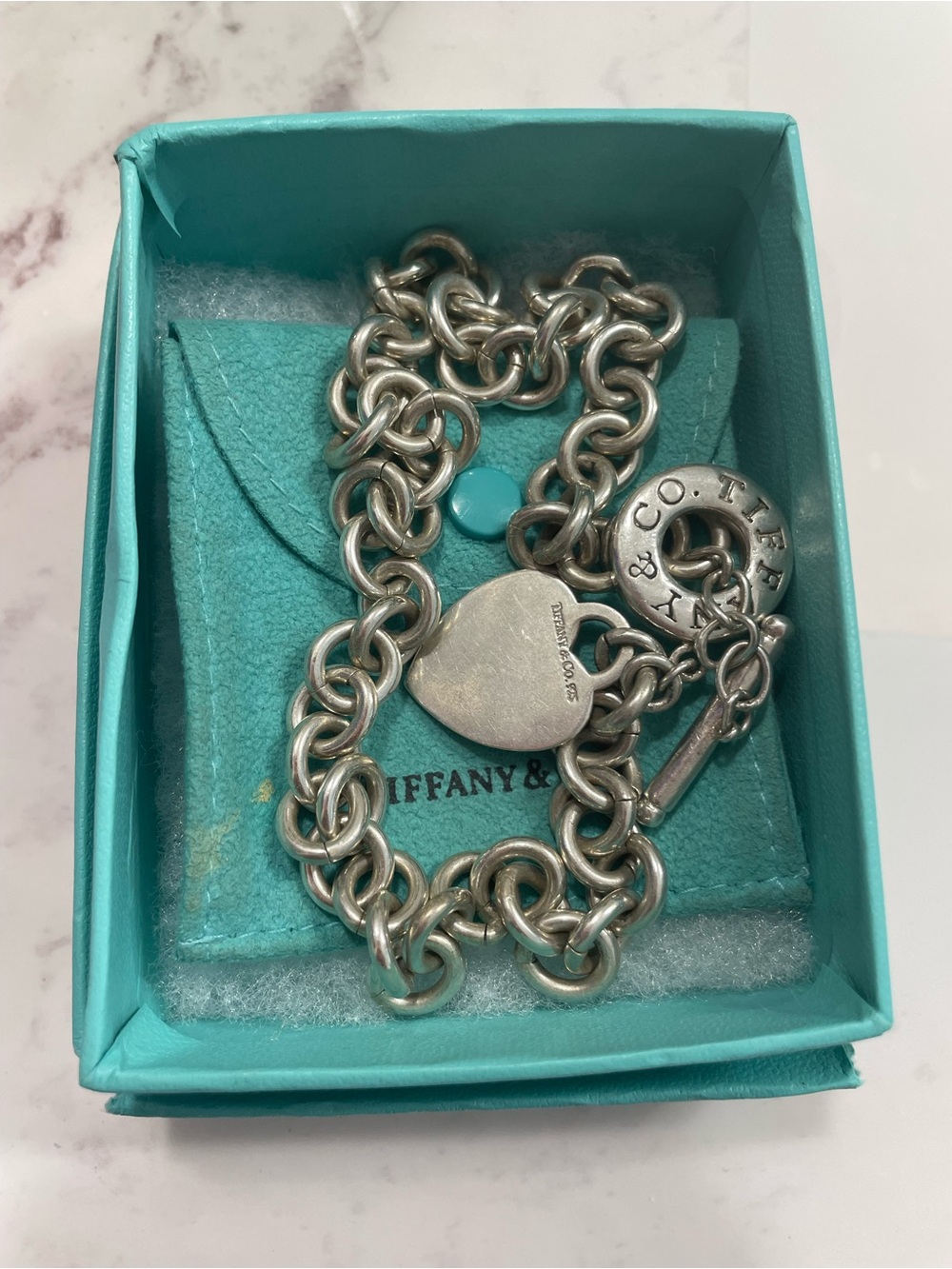 Vintage Y2K Tiffany & Co. heart toggle necklace with box and pouch